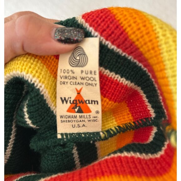 Vintage Wigwam Wool Pom-Pom Beanie Striped Retro Winter Hats Lot of 2 - Picture 4 of 7